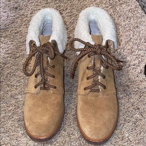 Suede Wedge Sherpa Bootie Tan